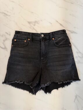 American Eagle Black High-Rise Frayed Hem Denim Shorts